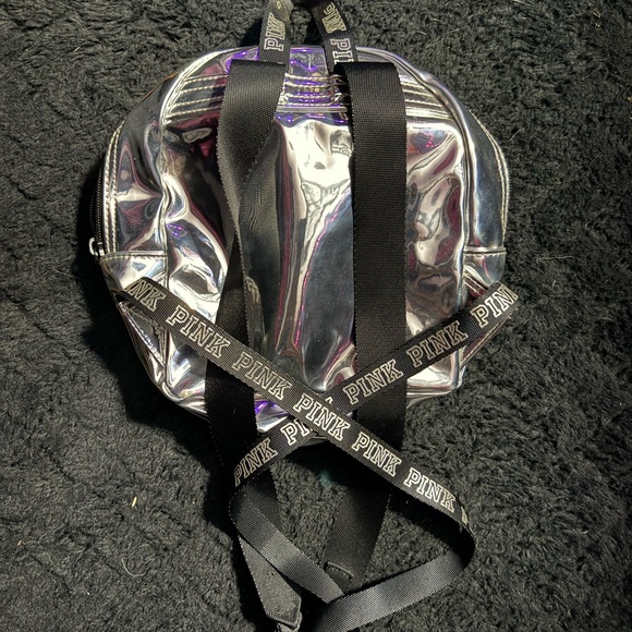 PINK Victoria Secret 2010s Metallic Silver Mini Backpack - Picture 2 of 4